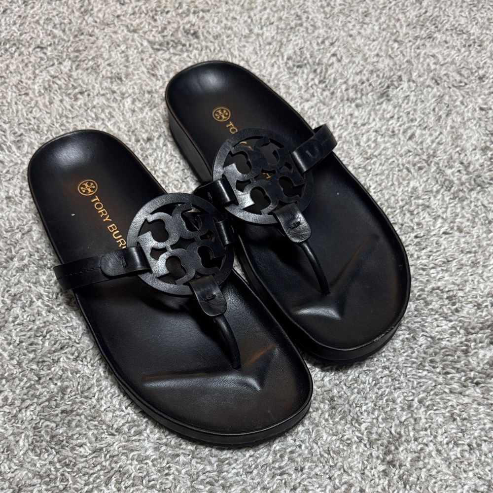 Tory Burch Black Logo Flip Flops